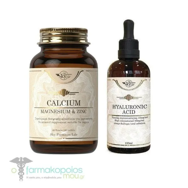 Sky Premium Life Promo Pack for Osteoarthritis with Calcium, Magnesium & Zinc, 60tabs & Hyaluronic Acid, 100ml, 1set