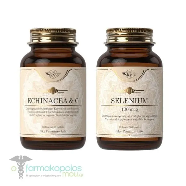 Sky Premium Life Promo Pack for Immune Boost with Echinacea & C, 60tabs & Selenium 100mcg, 60caps, 1set