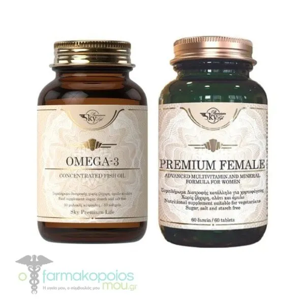 Sky Premium Life Promo Pack for Menopause with Premium Female Multivitamin, 60tabs & Omega-3, 50softgels, 1set