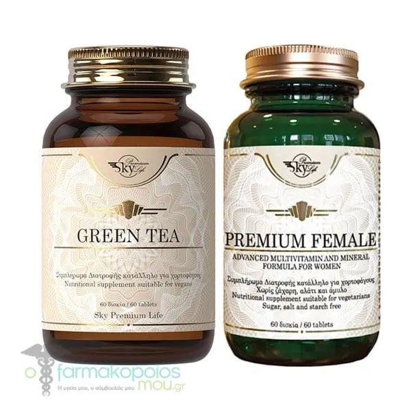 Sky Premium Life Promo Pack for Obesity with Green Tea Extract 390mg, 60tabs & Premium Female Multivitamin, 60tabs, 1set