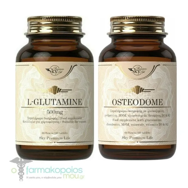 Sky Premium Life Promo Pack for Athletes with L-Glutamine 500mg, 60tabs & Osteodome, 60tabs, 1set