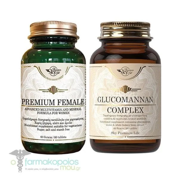 Sky Premium Life Promo Pack for Obesity with Premium Female Multivitamin, 60tabs & Glucomannan Complex, 60tabs, 1set