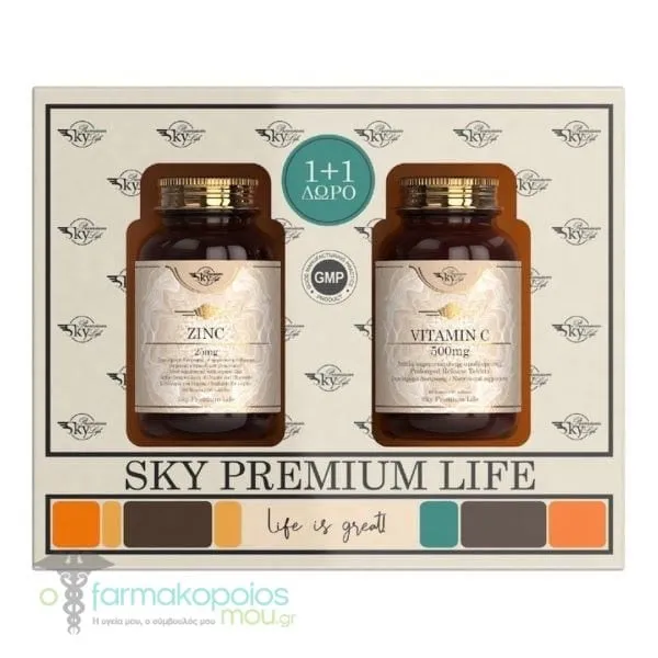 Sky Premium Life Promo Zinc 25mg, 60tabs & Free Vitamin C 500mg, 60tabs, 1set