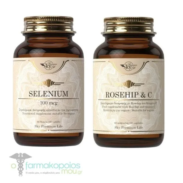 Sky Premium Life Promo Pack for Immune Support with Selenium 100mcg, 60tabs & Rosehip 1000mg & Vitamin C 118mg, 60caps, 1set