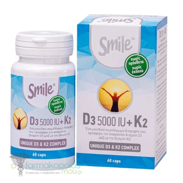 Smile D3 5000IU + K2 100mg, 60caps