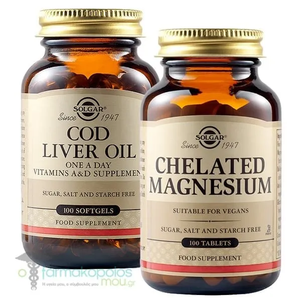 Solgar Promo Cod Liver Oil, 100caps & Chelated Magnesium, 100tabs, 1set