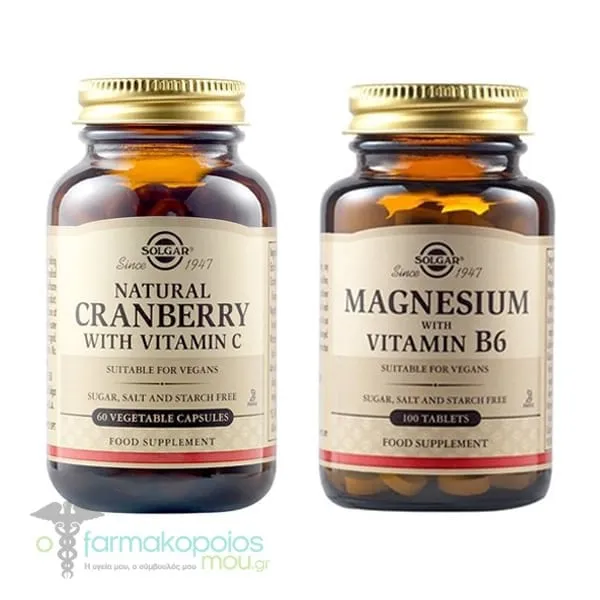 Solgar Promo Natural Cranberry with Vitamin C, 60veg.caps & Magnesium with Vitamin B6, 100tabs, 1set
