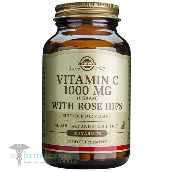 Solgar Vitamin C 1000mg with Rose Hips, 100tabs