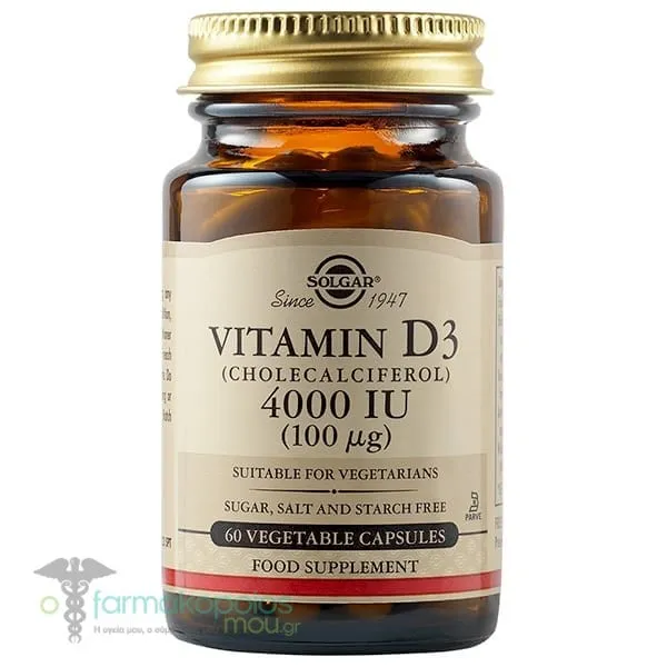 Solgar Vitamin D3 4000 IU (100μg), 60veg.caps