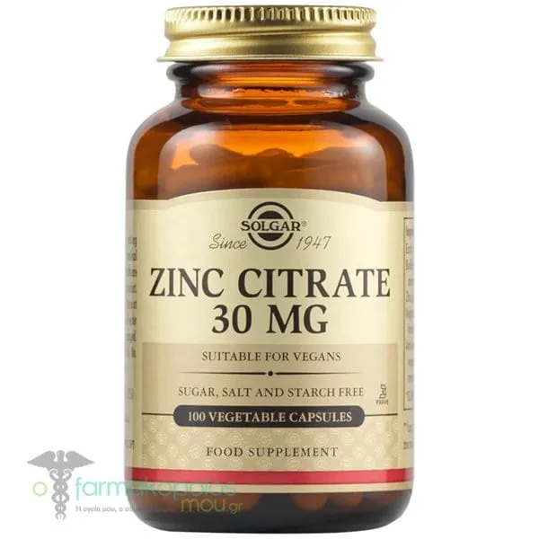 Solgar Zinc Citrate 30mg, 100vcaps