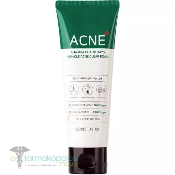 Some By Mi AHA BHA PHA 30 Days Miracle Acne Clear Αφρός Καθαρισμού Προσώπου για Ακνεϊκές Επιδερμίδες, 100ml