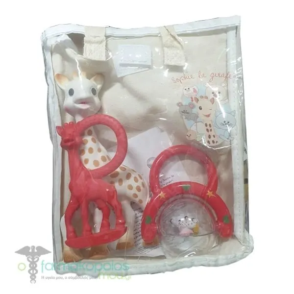 Sophie la Girafe Gift Bag (516343) Σετ με τη Σόφι Καμηλοπάρδαλη, 1τεμ, Κουδουνίστρα Καμηλοπάρδαλη, 1τεμ & Υπέροχο Μασητικό Βανίλια, 1τεμ, 1σετ - Κόκκινο