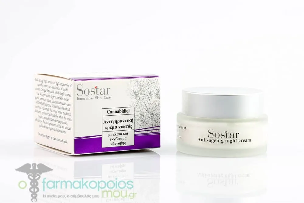Sostar Cannabidiol Anti-Aging Night Cream with hemp oil & extract, 50ml