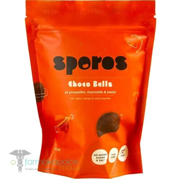 Sporos Choco Balls Energy Balls with Dates and Orange & Cocoa, 105g