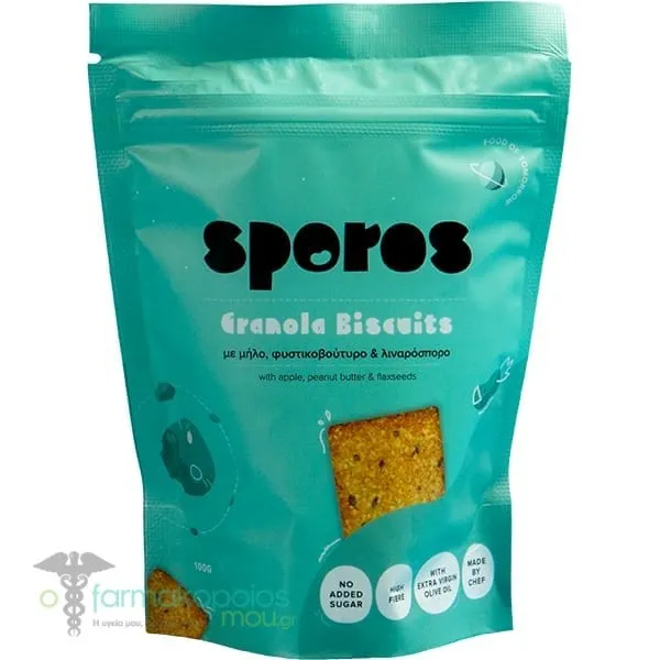 Sporos Granola Biscuits with Apple & Peanut Butter & Flaxseed, 100g