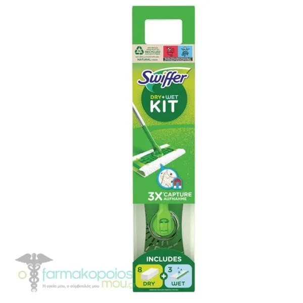 Swiffer Dry & Wet Kit with 1 Handle, 8 Dry Wipes & 3 Wet Wipes, 1set