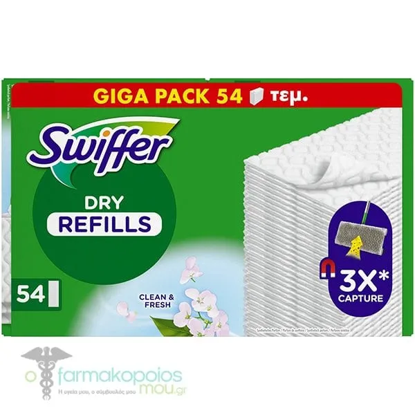 Swiffer Promo Dry Refills Giga Pack Ανταλλακτικά Πανάκια Καθαρισμού Δαπέδων, 54τεμ