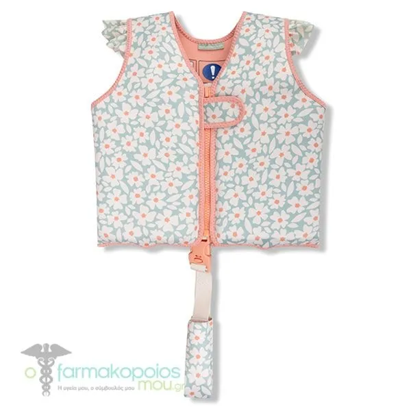Swim Essentials Σωσίβιο Γιλέκο με Ιμάντα Ασφαλείας Green Flower 2-3 ετών, 1τεμ