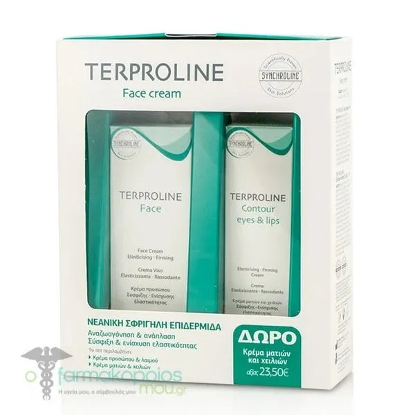 Synchroline Terproline Promo with Elasicising-Firming Face Cream, 50ml & Free Contour Eyes & Lips Cream, 15ml, 1set