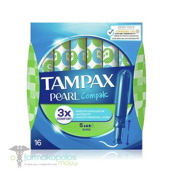 Tampax Compak Pearl Super με Απλικατέρ για Προστασία &amp; Διακριτικότητα, 16τεμ