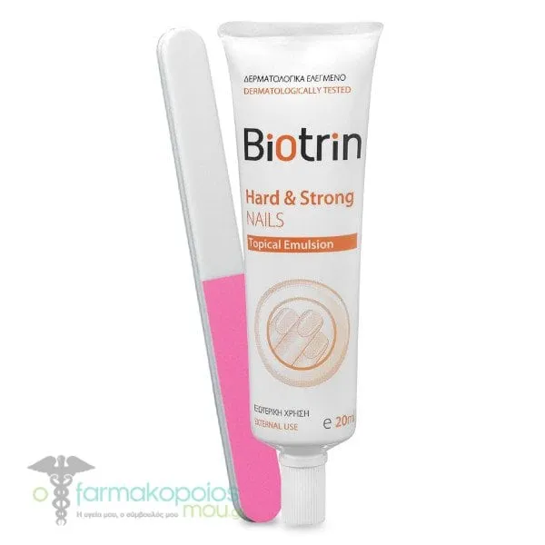 Target Pharma Biotrin Hard &amp; Strong Nails Topical Emulsion Ενυδατικό, Σκληρυντικό &amp; Προστατευτικό Γαλάκτωμα Καθημερινής Φροντίδας, για τα Εύθραυστα Νύχια, 20ml