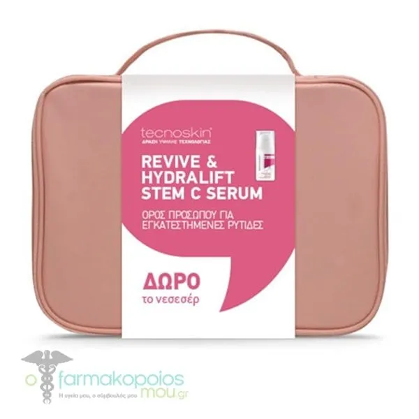 Tecnoskin Promo Revive & Hydra Lift Stem C Serum 30+ & 40+, 30ml & Free Beauty Pouch, 1set
