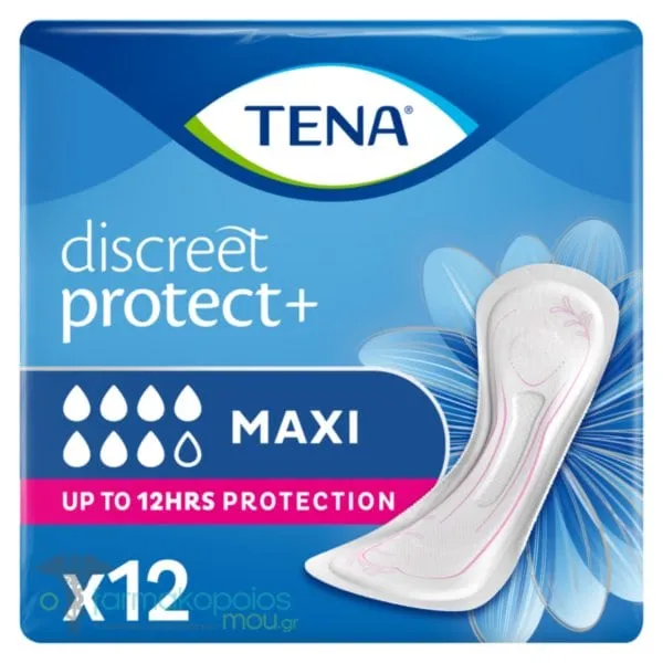 Tena Discreet Protect+ Maxi Σερβιέτα Ακράτειας, 12τεμ