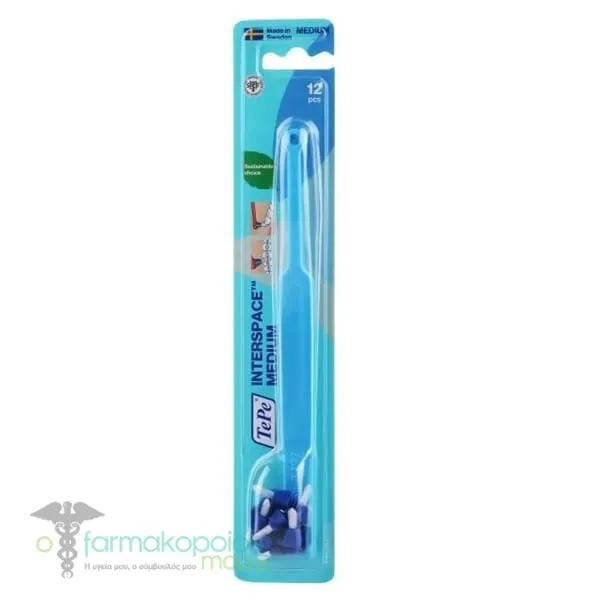 TePe Interspace Medium Single Tuft Angled Toothbrush with 12 Brushes, 1pc - Γαλάζιο