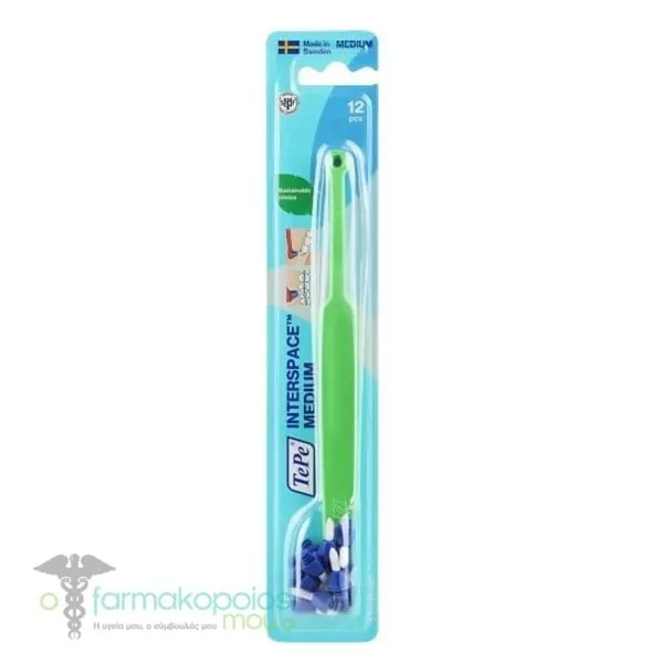 TePe Interspace Medium Single Tuft Angled Toothbrush with 12 Brushes, 1pc - Πρασινο