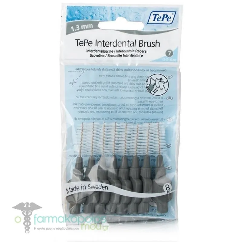 TePe No7 1.3mm Interdental Brushes (Grey), 8pcs