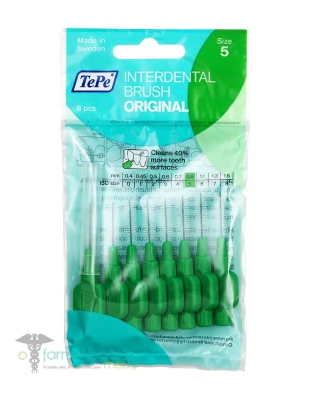 TePe No5 0.8mm Interdental Brushes (Green), 8pcs