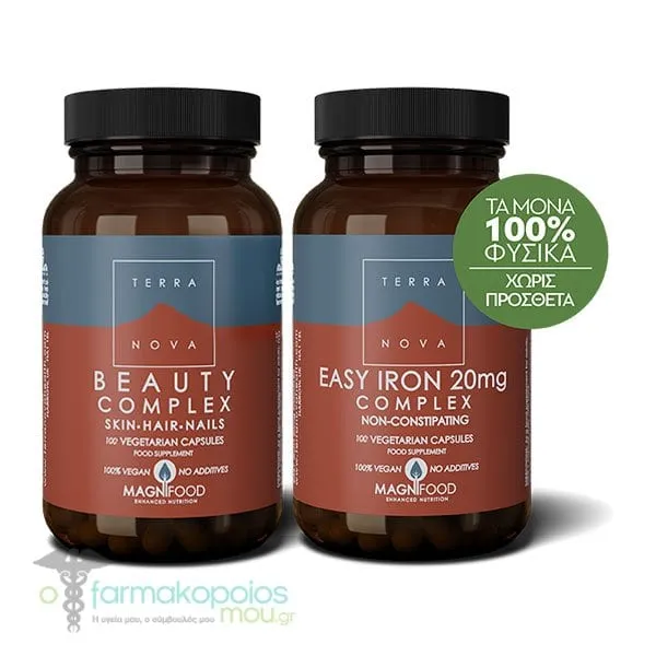 Terranova Anti-Hair Loss Promo Pack with Beauty Complex Hair Skin Nails, 100caps & Easy Iron 20mg Complex, 100caps, 1set