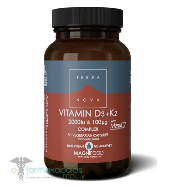 Terranova Vitamin D3 & K2 2000iu & 100μg Complex, 50caps
