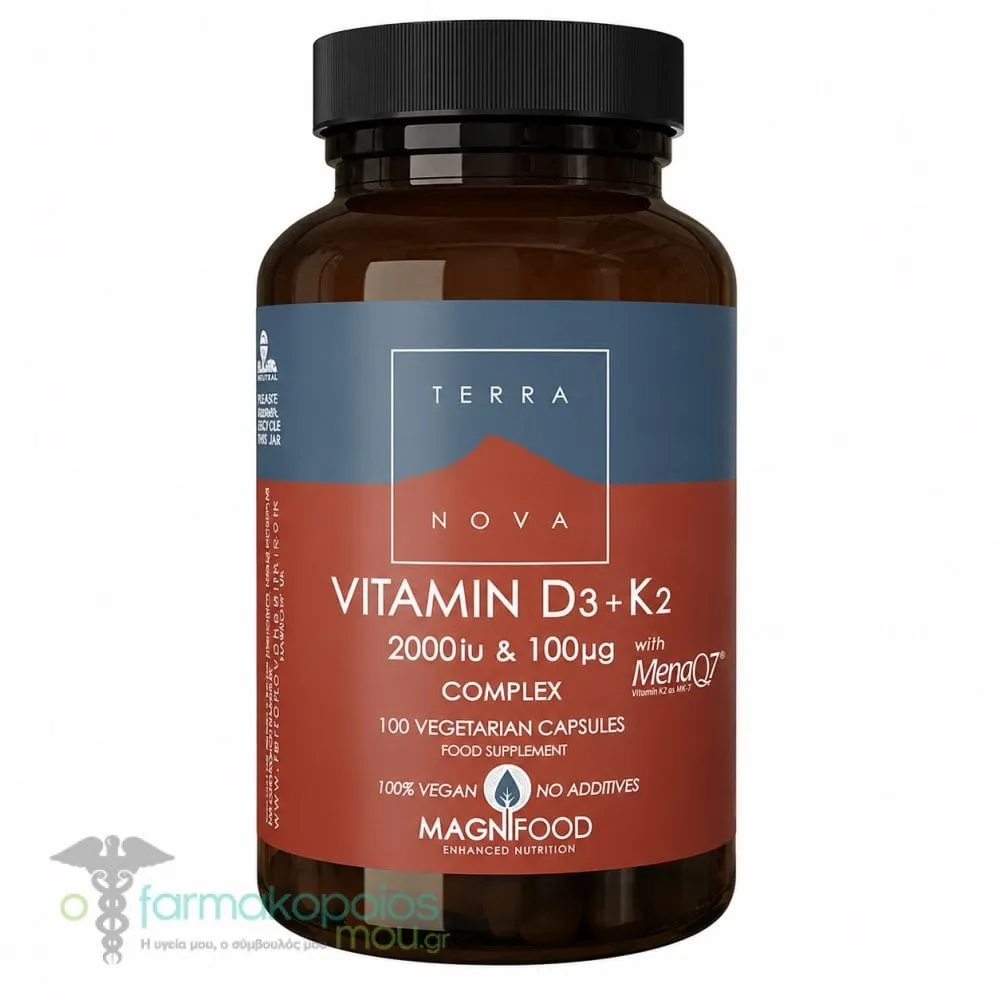 Terranova Vitamin D3 + K2 2000iu &amp; 100μg Complex, 100veg.caps