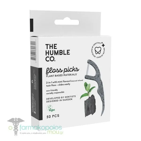 The Humble Co. Dental Floss Charcoal Picks, 50pcs