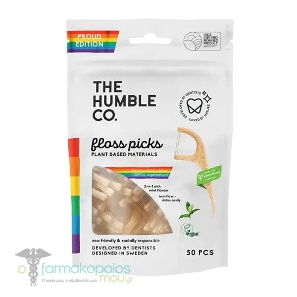 The Humble Co. Floss Picks Proud Edition Οδοντικό Νήμα με Λαβή γεύση Μέντα σε Μπεζ χρώμα, 50τεμ