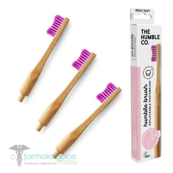 The Humble Co. Humble Brush Bamboo Soft Adult Toothbrush, 1pc & Replacement Heads, 3pcs - Μώβ