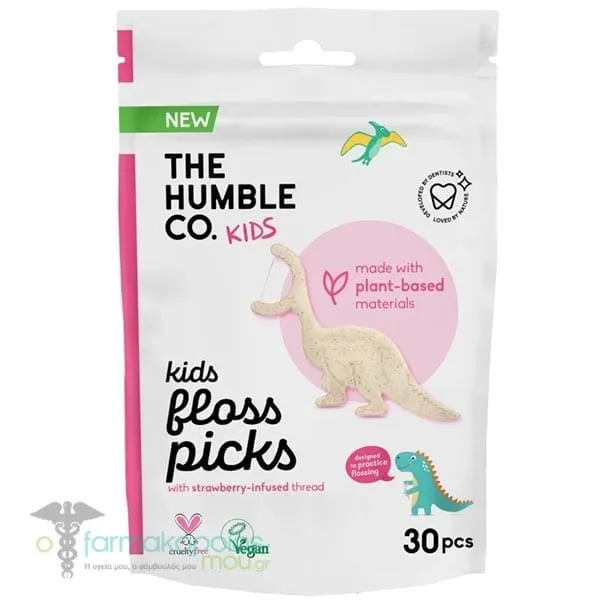 The Humble Co. Kids Floss Picks with Strawberry-Infused Thread, 30pcs