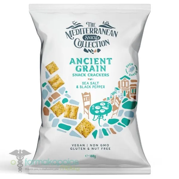 The Mediterranean Snack Collection Ancient Grains Snack Crackers with Sea Salt & Black Pepper, 100g