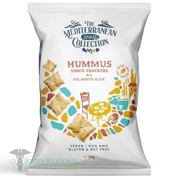 The Mediterranean Snack Collection Hummus Snack Crackers Kalamata Olives, 100g