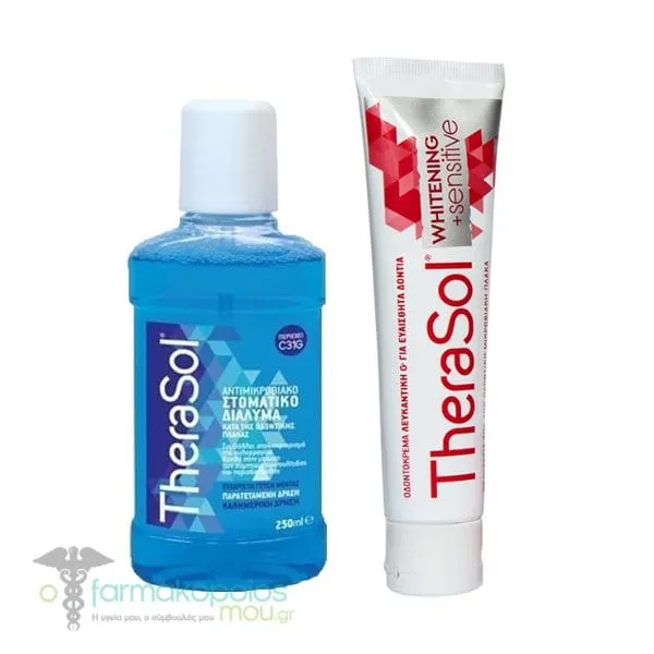 TheraSol Promo Pack with Mouthwash Peppermint, 250ml & Whitening Toothpaste for Sensitive Teeth, 75ml, 1set
