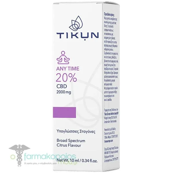 Tikun CBD Any Time 20% Sublingual Cannabis Oil Drops Broad Spectrum Citrus Flavour, 10ml