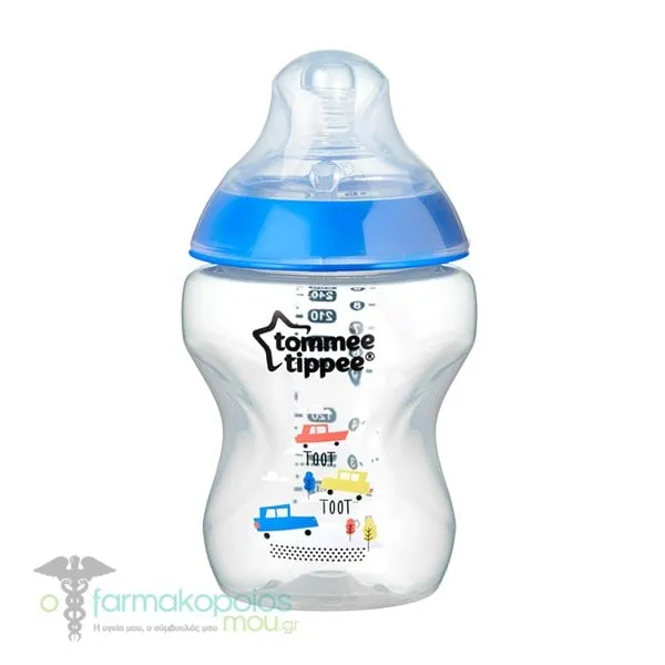 Tommee Tippee Closer to Nature Small Flow Baby Bottle with 0m+, 260ml - Μπλε-Μπλε