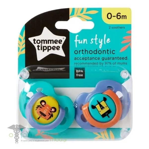 Tommee Tippee Silicone Soothers Fun 0-6m, 2pcs