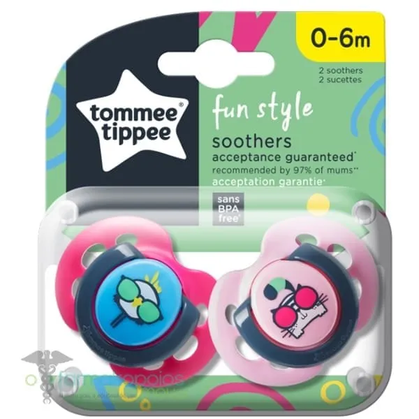 Tommee Tippee Fun Style Soothers 0-6m, 2pcs - Φούξια-Ροζ