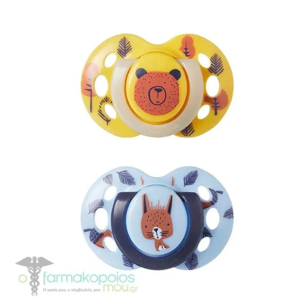 Tommee Tippee Fun Style Orthodontic Silicone Soother 6-18m, 2pcs - Κίτρινο-Γαλάζιο