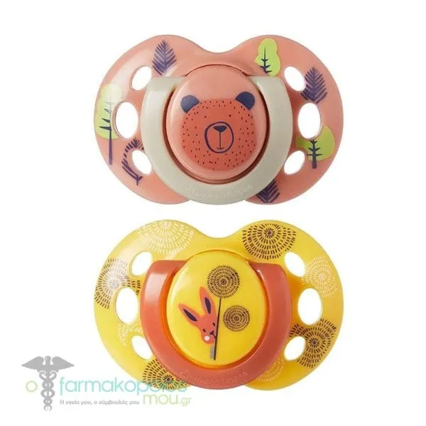 Tommee Tippee Fun Style Orthodontic Silicone Soother 6-18m, 2pcs - Καφέ-Κίτρινο