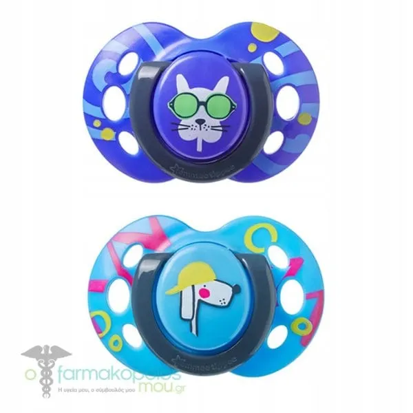 Tommee Tippee Fun Style Orthodontic Silicone Soother 6-18m, 2pcs - BLUE