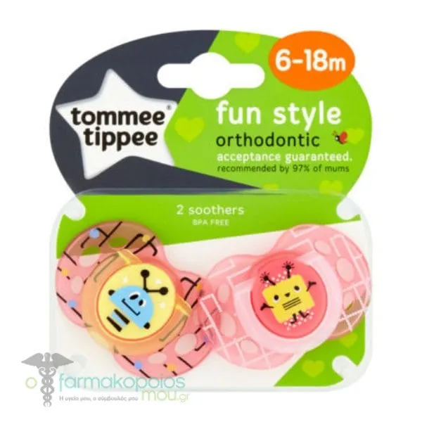 Tommee Tippee Fun Style Orthodontic Silicone Soother 6-18m, 2pcs - Transparent Pink