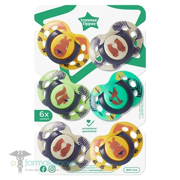 Tommee Tippee Fun Style All Girl Orthodontic Silicone Soothers 18-36m, 6pcs - Αλεπού-Αρκούδα